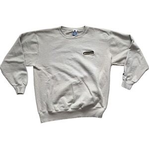Champion Men’s Off-White Crewneck Sweatshirt with Small Logo Patch